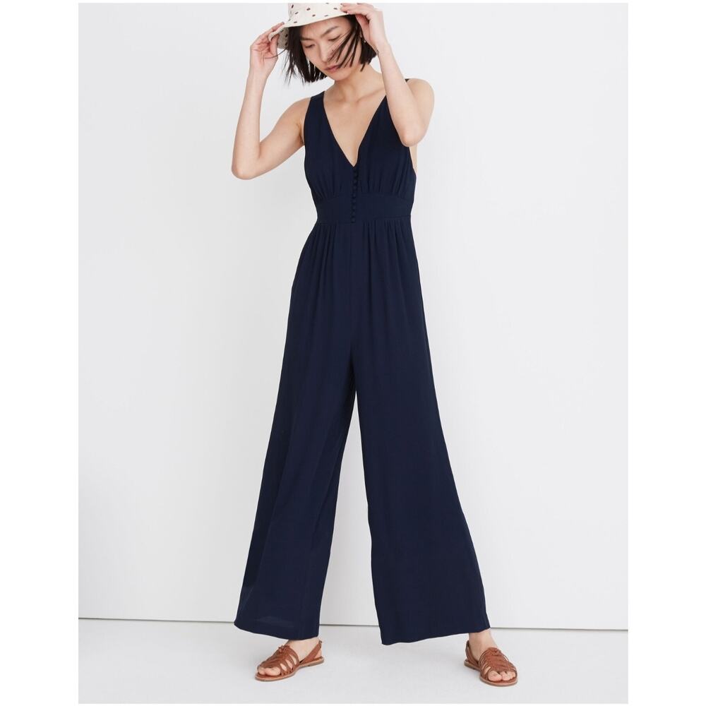 Madewell Women's Navy‎ Blue V-Back Wide Leg Jumpsuit Size 12